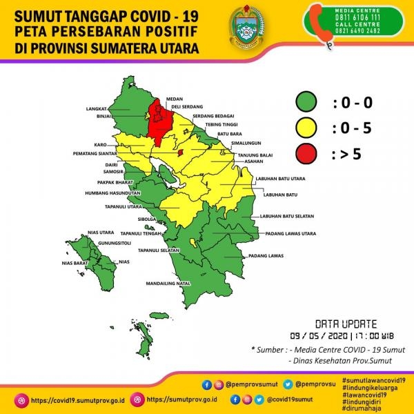 Peta Persebaran Positif di Provinsi Sumatera Utara 9 Mei 2020